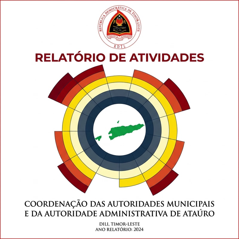 Buatkan  cover report dengan Peta Timor-Leste  dengan tulisan didepan RELATÓRIO DE ATIVIDADES
COORDENAÇÃO DAS AUTORIDADES MUNICIPAIS E DA AUTORIDADE ADMINISTRATIVA DE ATAÚRO