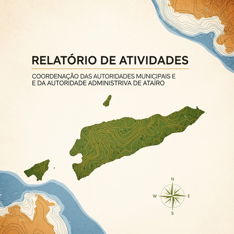 Buatkan  cover report dengan Peta Timor-Leste  dengan tulisan didepan RELATÓRIO DE ATIVIDADES
COORDENAÇÃO DAS AUTORIDADES MUNICIPAIS E DA AUTORIDADE ADMINISTRATIVA DE ATAÚRO