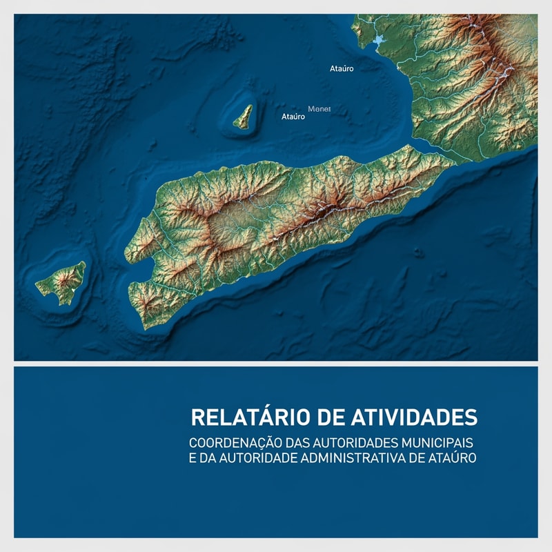 Buatkan  cover report dengan Peta Timor-Leste  dengan tulisan didepan RELATÓRIO DE ATIVIDADES
COORDENAÇÃO DAS AUTORIDADES MUNICIPAIS E DA AUTORIDADE ADMINISTRATIVA DE ATAÚRO