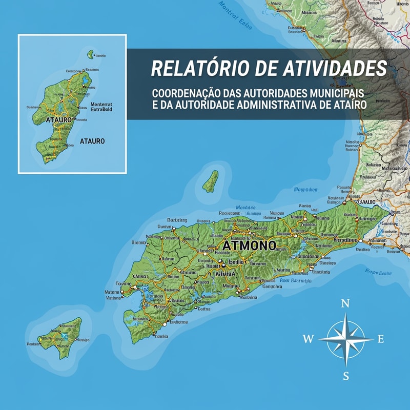 Buatkan cover peta Timor-Leste untuk report dengan tulisan didepan RELATÓRIO DE ATIVIDADES
COORDENAÇÃO DAS AUTORIDADES MUNICIPAIS E DA AUTORIDADE ADMINISTRATIVA DE ATAÚRO
