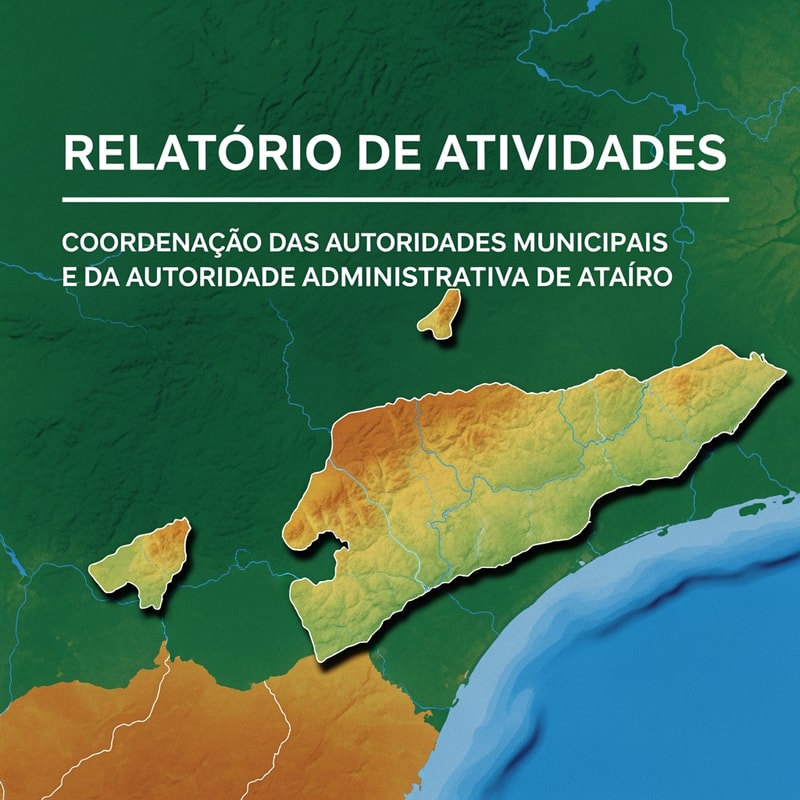 Buatkan cover peta Timor-Leste untuk report dengan tulisan didepan RELATÓRIO DE ATIVIDADES
COORDENAÇÃO DAS AUTORIDADES MUNICIPAIS E DA AUTORIDADE ADMINISTRATIVA DE ATAÚRO
