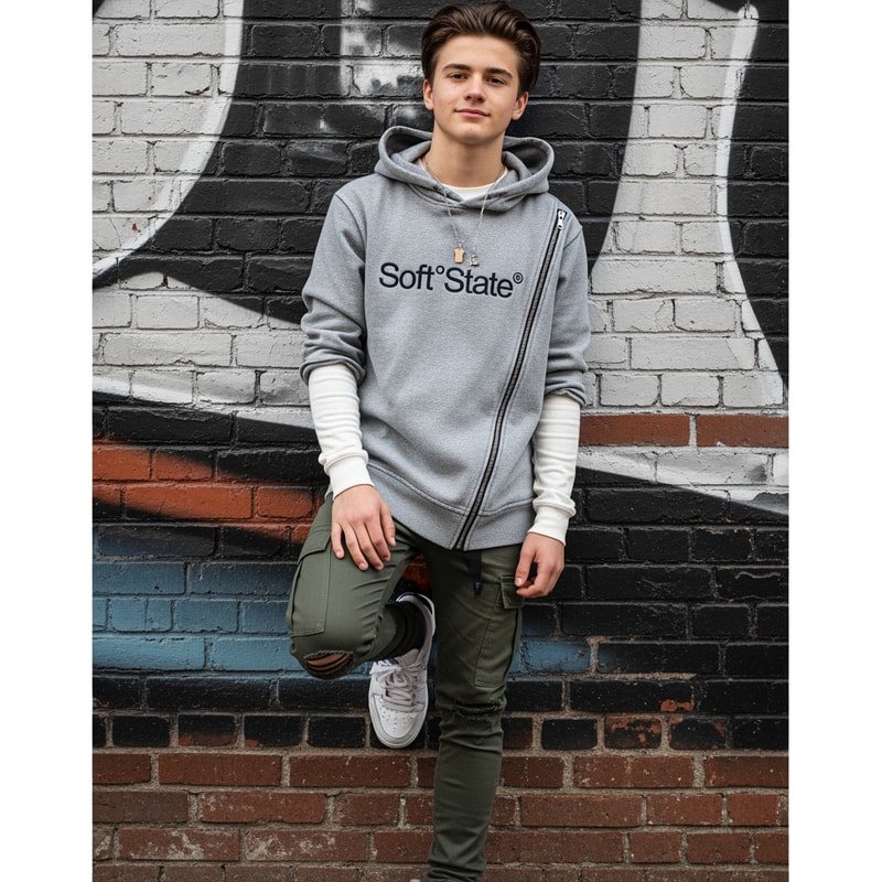 Créame un diseño de ropa de adolescente chico q ponga Soft°State y q no sea basica