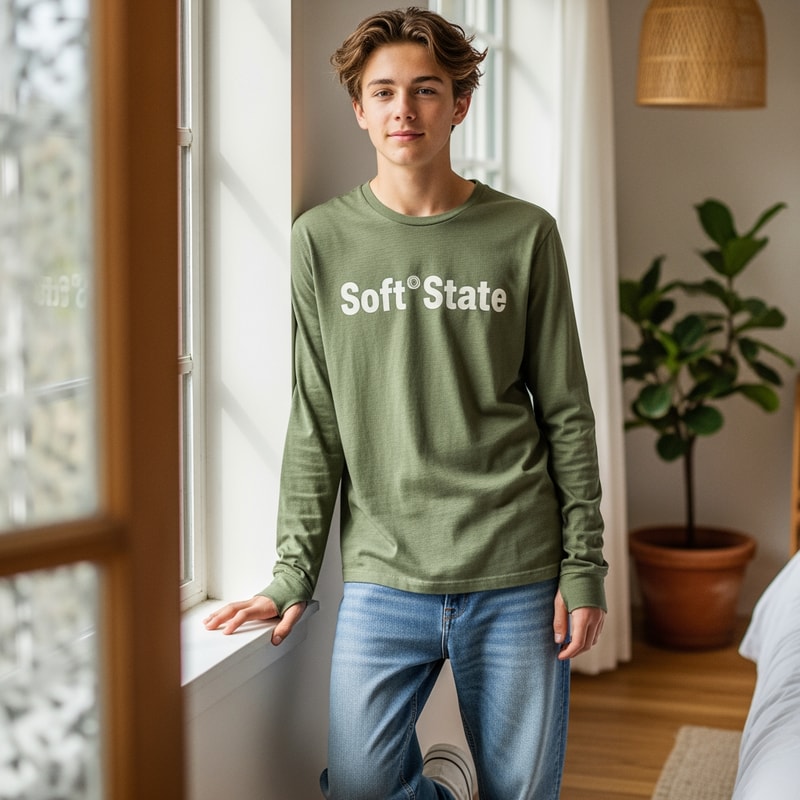 Créame un diseño de ropa de adolescente chico q ponga Soft°State