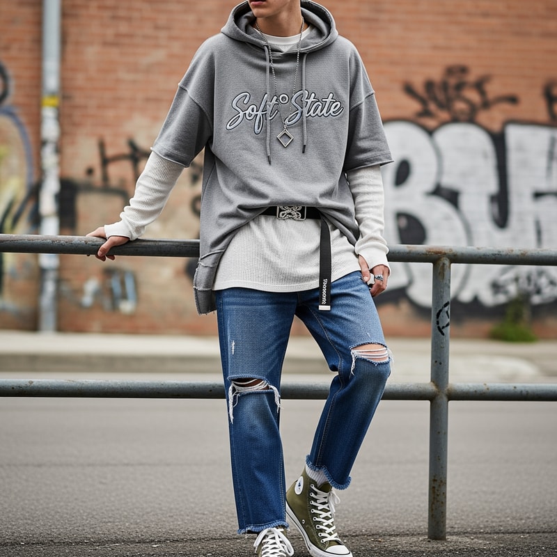 Créame un diseño de ropa de adolescente chico q ponga Soft°State y q no sea basica