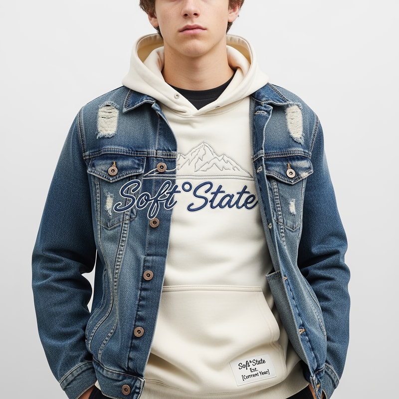 Créame un diseño de ropa de adolescente chico q ponga Soft°State y q no sea basica