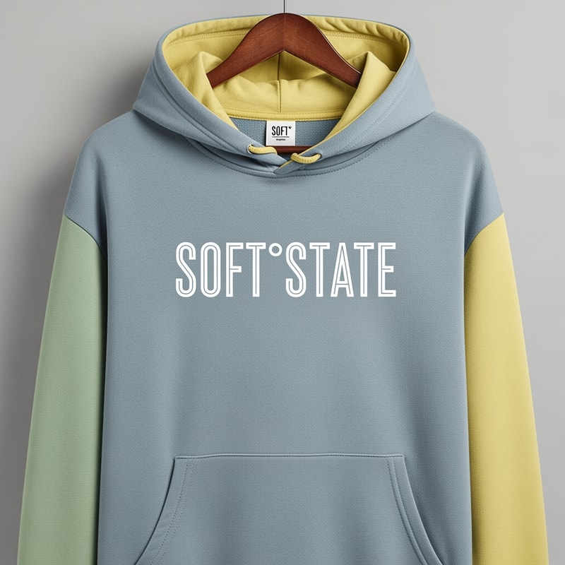 Créame un diseño de ropa de adolescente chico q ponga Soft°State y que sea una sudadera