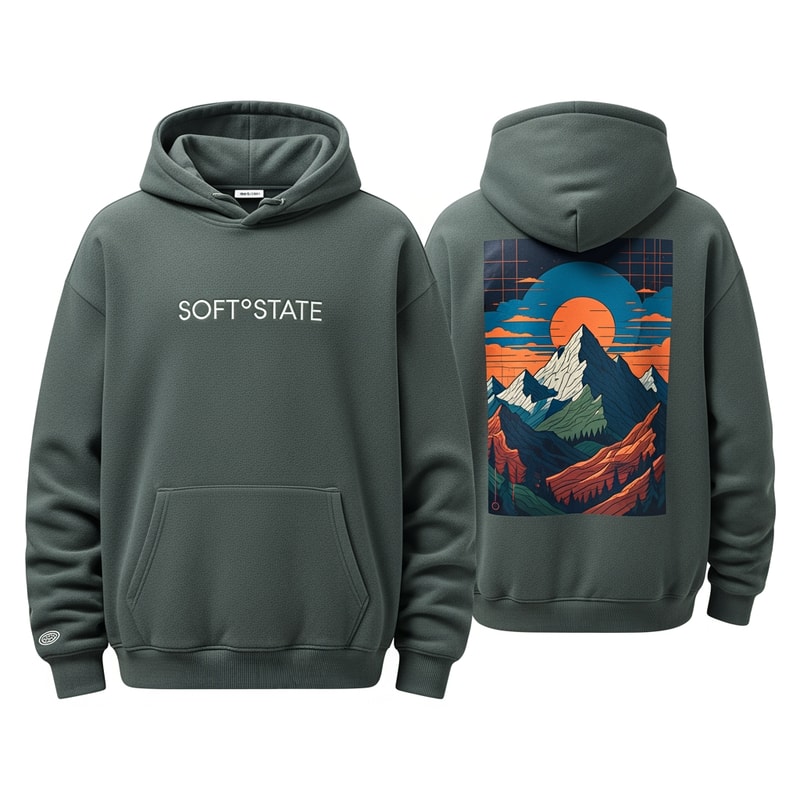 Créame un diseño de ropa de adolescente chico q ponga Soft°State y q sean sudaderas y q tenga por detrás un diseño bien chulo masculino y q no sea muy de niño