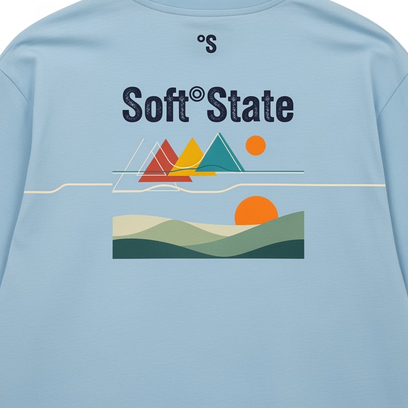 Créame un diseño de ropa de adolescente chico q ponga Soft°State y que sea una camiseta con un diseño guapo por detras