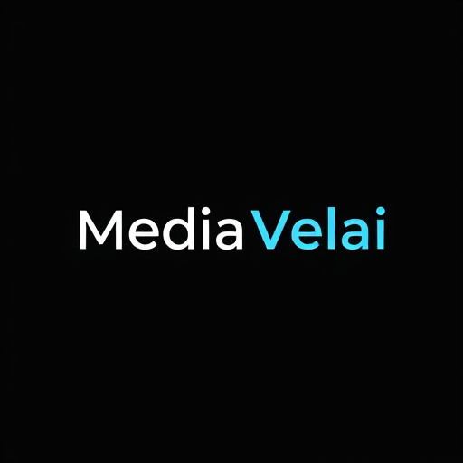 Professional logo design. Minimal modern typography logo for the brand name “Media Velai”.
Concept: clean and professional, representing all media works, video editing, and production services.
Style: geometric, sans-serif, bold but aesthetic typography with smooth letter spacing.
Colors: Black & White base, with optional highlight in royal blue or gradient neon for a modern touch.
Layout: Horizontal wordmark (easy to use on digital + print).
Mood: sleek, futuristic, creative, easy to read, similar to top creative media agencies like Pixel Studios, Eagle Media, and Social Beat.
Output: flat vector logo, minimal design, high contrast, scalable.