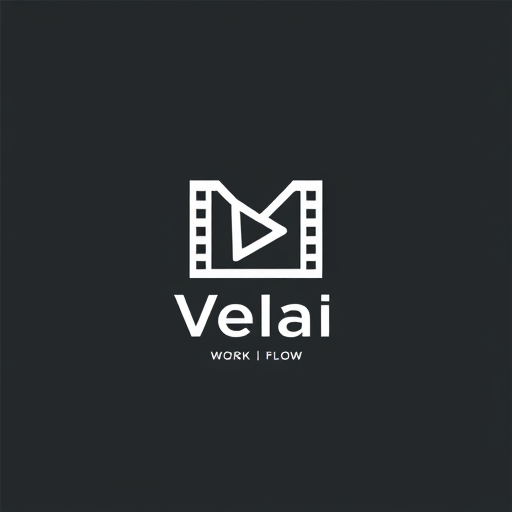 Professional logo design. Plain Text Wordmark – only clean, strong typography.

Typo + Symbol Fusion – “M” shaped like a film frame / play button / editing cut mark.

Rhythmic Flow – subtle line/wave element under the text showing “Velai = Work / Flow”
