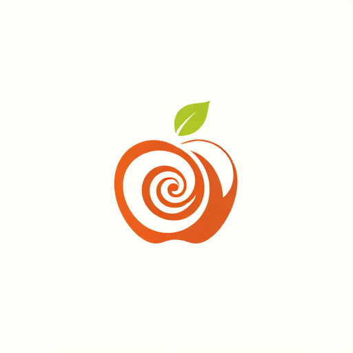 Professional logo design. "A stylized apple logo with the elements arranged in a Fibonacci spiral pattern. The apple shape should be composed of spiral curves that follow the Fibonacci sequence, with the leaf and stem also adhering to the Fibonacci proportions. The overall composition should have a harmonious, organic feel that showcases the natural mathematical beauty of the Fibonacci sequence. The color palette should be warm and earthy, highlighting the natural theme."