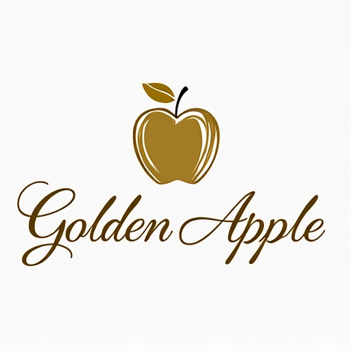 "Create a calligraphic, elegant logo for a premium yoga and pilates boutique studio named 'Golden Apple.' The design should feature a stylized, flowing apple icon that symbolizes luxury, vitality and balance. Incorporate refined, calligraphic lines and simplicity in the apple icon and studio name lettering. Use a sophisticated color palette of white and gold to convey tranquility and sophistication. The calligraphic style should feel both modern and timeless, evoking a sense of awe and high-end branding. The logo should appeal to a discerning clientele seeking a premium yoga and pilates experience and elevate your studio's signage, marketing materials and merchandise. Aim for a minimalistic yet elegant design that stands out."