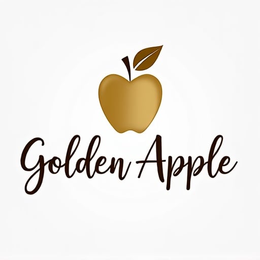 "Create a calligraphic, elegant logo for a premium yoga and pilates boutique studio named 'Golden Apple.' The design should feature a stylized, flowing apple icon that symbolizes luxury, vitality and balance. Incorporate refined, calligraphic lines and simplicity in the apple icon and studio name lettering. Use a sophisticated color palette of white and gold to convey tranquility and sophistication. The calligraphic style should feel both modern and timeless, evoking a sense of awe and high-end branding. The logo should appeal to a discerning clientele seeking a premium yoga and pilates experience and elevate your studio's signage, marketing materials and merchandise. Aim for a minimalistic yet elegant design that stands out."