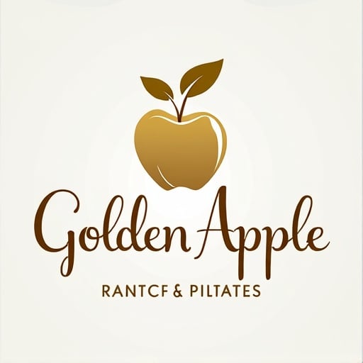 "Create a calligraphic, elegant logo for a premium yoga and pilates boutique studio named 'Golden Apple.' The design should feature a stylized, flowing apple icon that symbolizes luxury, vitality and balance. Incorporate refined, calligraphic lines and simplicity in the apple icon and studio name lettering. Use a sophisticated color palette of white and gold to convey tranquility and sophistication. The calligraphic style should feel both modern and timeless, evoking a sense of awe and high-end branding. The logo should appeal to a discerning clientele seeking a premium yoga and pilates experience and elevate your studio's signage, marketing materials and merchandise. Aim for a minimalistic yet elegant design that stands out."