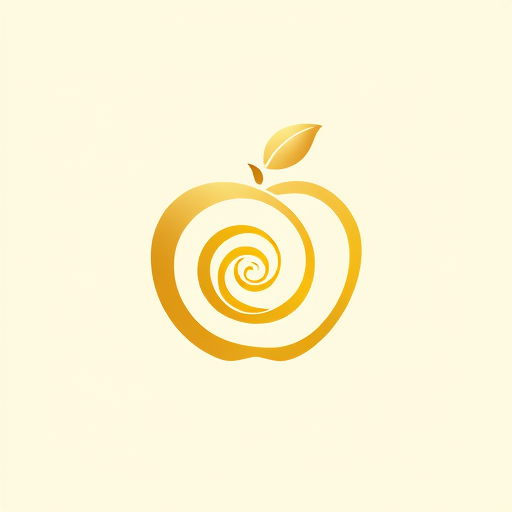 Professional logo design. "A stylized golden apple logo with the elements arranged in a Fibonacci spiral pattern. The apple shape should be composed of spiral curves that follow the Fibonacci sequence, with the leaf and stem also adhering to the Fibonacci proportions. The overall composition should have a harmonious, organic feel that showcases the natural mathematical beauty of the Fibonacci sequence. The color palette should be warm and earthy, highlighting the natural theme.the logo must have golden details and off-white background"