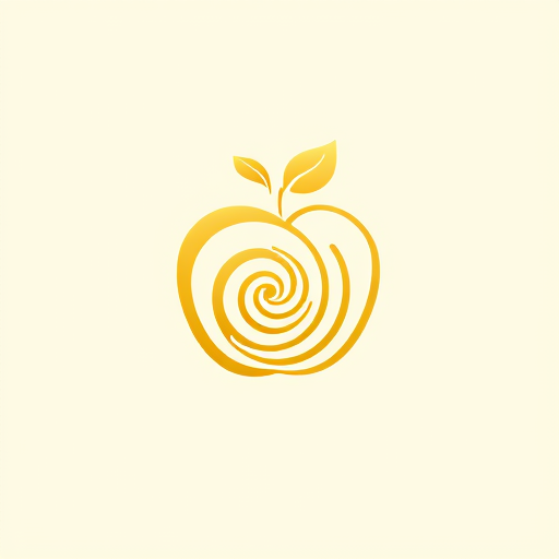 Professional logo design. "A stylized golden apple logo with the elements arranged in a Fibonacci spiral pattern. The apple shape should be composed of spiral curves that follow the Fibonacci sequence, with the leaf and stem also adhering to the Fibonacci proportions. The overall composition should have a harmonious, organic feel that showcases the natural mathematical beauty of the Fibonacci sequence. The color palette should be warm and earthy, highlighting the natural theme.the logo must have golden details and off-white background"