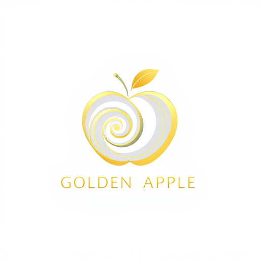 Professional logo design. Design a luxurious, minimalist logo for the 'Golden Apple' fitness and wellness brand, featuring a golden apple emblem. Integrate the Fibonacci sequence into the apple's shape, emphasizing spiraling curves or golden ratio proportions to give it a harmonious, naturally balanced aesthetic. Use elegant golden tones for the apple and subtle white or black for the background, depending on the class theme (white for yoga/pilates, black for functional training). Incorporate golden highlights for a high-end feel, ensuring the curves are smooth and the design evokes balance, wellness, and luxury.
