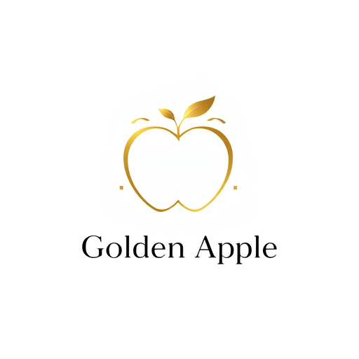 Professional logo design. "Create a luxurious and minimalistic logo featuring a golden apple to represent the brand name 'Golden Apple,' a high-end fitness and wellness brand. The apple should have a refined, elegant outline in rich gold to evoke a sense of premium quality and exclusivity. Design two variations: one with a white background and golden apple outline, representing a 'total white' class (yoga, pilates, barre), and another with a black background and golden apple outline, representing a 'full black' class (functional and weight training). Around the apple, add subtle, sophisticated details that suggest movement and energy, while maintaining a clean and uncluttered look. Include the brand name 'Golden Apple' in a sleek, modern sans-serif font beneath the logo, using black text for the white background version and white text for the black background version. The overall design should feel exclusive, inviting, and aligned with a luxurious fitness and wellness experience."
