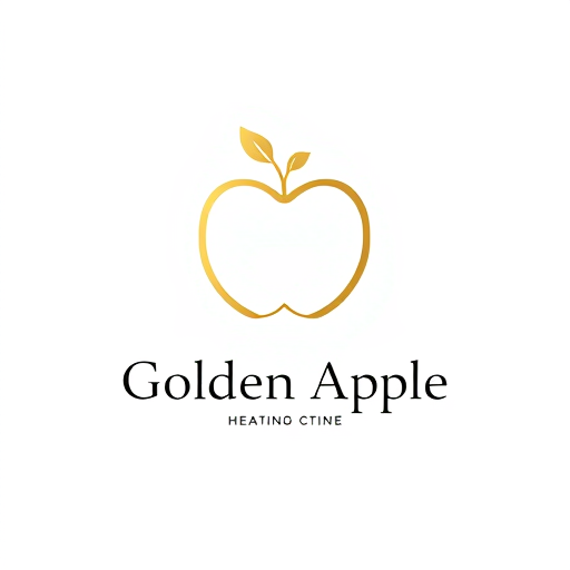 Professional logo design. "Create a luxurious and minimalistic logo featuring a golden apple to represent the brand name 'Golden Apple,' a high-end fitness and wellness brand. The apple should have a refined, elegant outline in rich gold to evoke a sense of premium quality and exclusivity. Design two variations: one with a white background and golden apple outline, representing a 'total white' class (yoga, pilates, barre), and another with a black background and golden apple outline, representing a 'full black' class (functional and weight training). Around the apple, add subtle, sophisticated details that suggest movement and energy, while maintaining a clean and uncluttered look. Include the brand name 'Golden Apple' in a sleek, modern sans-serif font beneath the logo, using black text for the white background version and white text for the black background version. The overall design should feel exclusive, inviting, and aligned with a luxurious fitness and wellness experience."