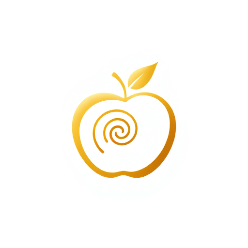 Professional logo design. "A stylized golden apple logo with the elements arranged in a Fibonacci spiral pattern. The apple shape should be composed of spiral curves that follow the Fibonacci sequence, with the leaf and stem also adhering to the Fibonacci proportions. The overall composition should have a harmonious, organic feel that showcases the natural mathematical beauty of the Fibonacci sequence. The color palette should be warm and earthy, highlighting the natural theme.the logo must have golden details and white background"