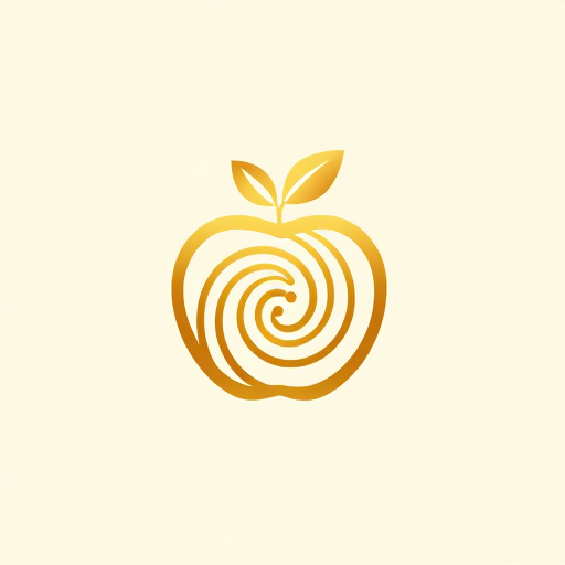 Professional logo design. "A stylized golden apple logo with the elements arranged in a Fibonacci spiral pattern. The apple shape should follow the Fibonacci sequence, with the leaf and stem also adhering to the Fibonacci proportions. The overall composition should have a harmonious, organic feel that showcases the natural mathematical beauty of the Fibonacci sequence. The color palette should be warm and earthy, highlighting the natural theme.the logo must have golden details and off-white background"
