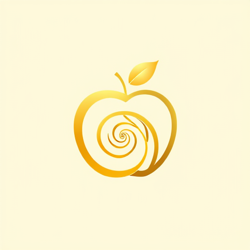 Professional logo design. "A stylized golden apple logo with the elements arranged in a Fibonacci spiral pattern. The apple shape should follow the Fibonacci sequence, with the leaf and stem also adhering to the Fibonacci proportions. The overall composition should have a harmonious, organic feel that showcases the natural mathematical beauty of the Fibonacci sequence. The color palette should be warm and earthy, highlighting the natural theme.the logo must have golden details and off-white background"
