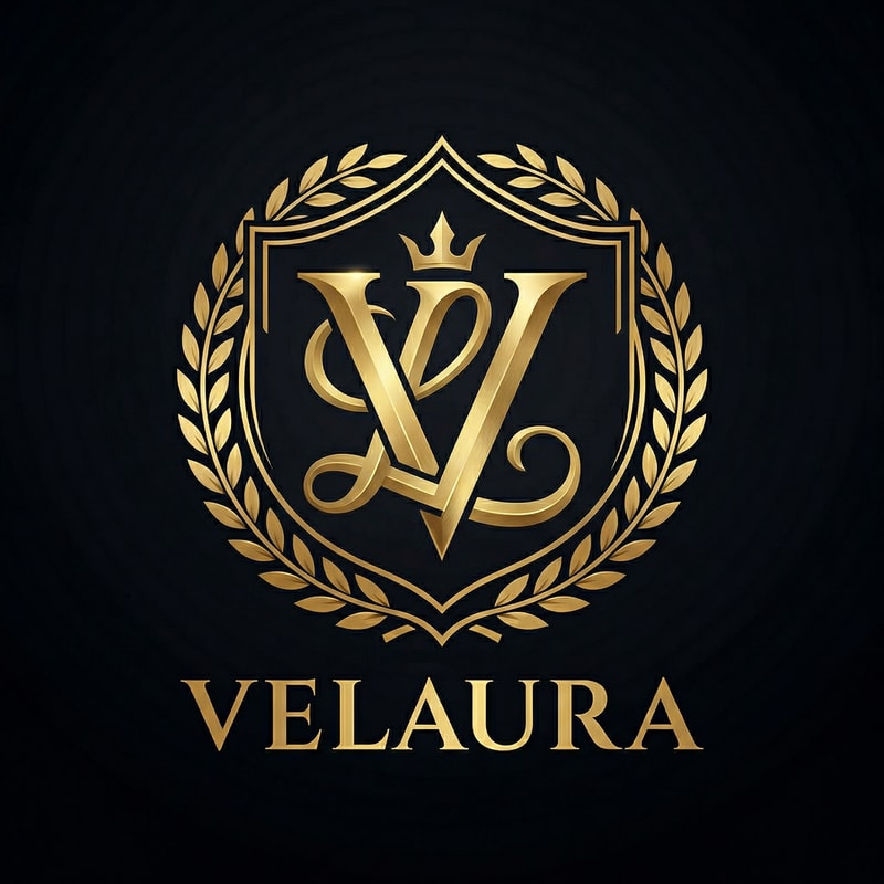 Design a luxurious emblem-style logo for a premium beauty brand named Veleaura. The logo should feel elegant, royal, and timeless, with a strong high-end aesthetic that immediately stands out.

Incorporate a refined monogram using the letters V and L, creatively intertwined or symmetrically balanced within the emblem. The emblem should have a regal structure—think crests, seals, or royal insignia—with delicate yet bold detailing.

Use a sophisticated color palette of deep black and rich metallic gold. The gold should appear luminous and premium (not flat), contrasting beautifully against the dark background.

Typography should be sleek, serif or high-fashion style—clean, sharp, and elegant. The overall composition must feel balanced, minimal yet detailed, and suitable for luxury packaging, cosmetics branding, and high-end identity.

Avoid clutter. Focus on precision, symmetry, and a premium finish. The final logo should evoke exclusivity, beauty, and power.