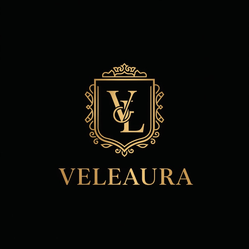 Design a luxurious emblem-style logo for a premium beauty brand named Veleaura. The logo should feel elegant, royal, and timeless, with a strong high-end aesthetic that immediately stands out.

Incorporate a refined monogram using the letters V and L, creatively intertwined or symmetrically balanced within the emblem. The emblem should have a regal structure—think crests, seals, or royal insignia—with delicate yet bold detailing.

Use a sophisticated color palette of deep black and rich metallic gold. The gold should appear luminous and premium (not flat), contrasting beautifully against the dark background.

Typography should be sleek, serif or high-fashion style—clean, sharp, and elegant. The overall composition must feel balanced, minimal yet detailed, and suitable for luxury packaging, cosmetics branding, and high-end identity.

Avoid clutter. Focus on precision, symmetry, and a premium finish. The final logo should evoke exclusivity, beauty, and power.