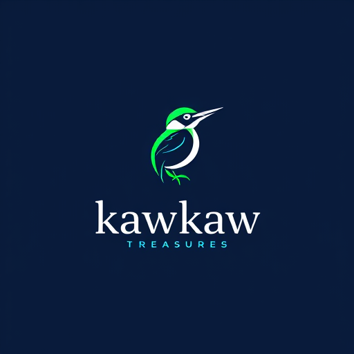 Professional logo design. phant Logo CompanyPrompt:make the background dark navy blue Brain: Elephant 2.0, Lora: Variation 1, Lora Strength: 0.7, Images: 3, Quality: 4, CFG: 7, Seed: 1, Mode: Logomake the background dark navy blue make the background dark navy blue make the background dark navy blue Prompt:- Logo: A logo that incorporates elements of the kingfisher bird reflecting its beauty and grace. named "kawkaw Treasures" but just put an acronym K treasure - Color Palette: A palette inspired by the kingfisher's monochrome color, greens and turquoise eyes but only the bird has colors, the fonts are monochrome and the background dark navy blue 